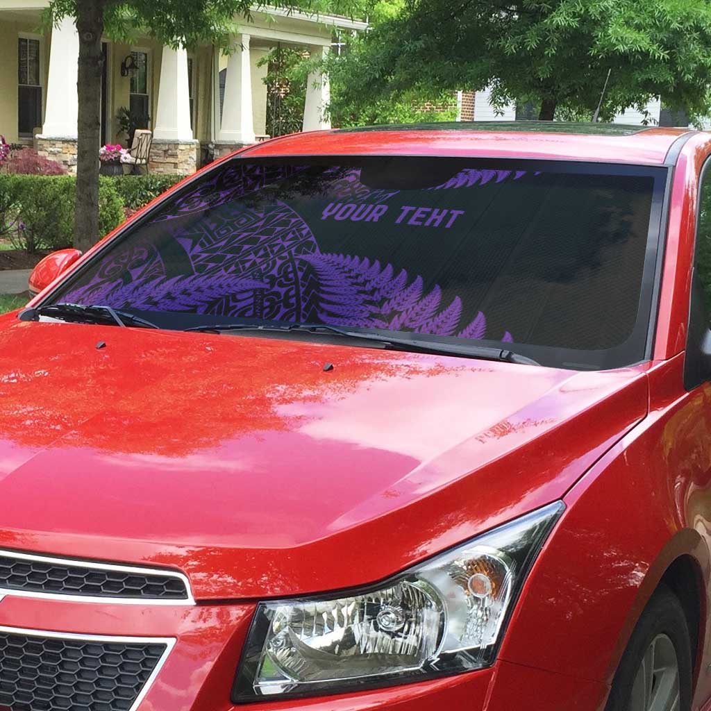 New Zealand Rugby Pacific Personalised Auto Sun Shade All Purple Maori Pasifika Fern Pattern - Aussie Hoodie