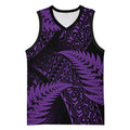New Zealand Rugby Pacific Personalised Basketball Jersey All Purple Maori Pasifika Fern Pattern - Aussie Hoodie