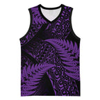 New Zealand Rugby Pacific Personalised Basketball Jersey All Purple Maori Pasifika Fern Pattern - Aussie Hoodie