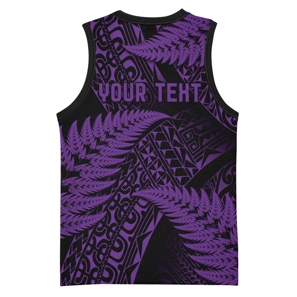New Zealand Rugby Pacific Personalised Basketball Jersey All Purple Maori Pasifika Fern Pattern - Aussie Hoodie