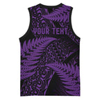 New Zealand Rugby Pacific Personalised Basketball Jersey All Purple Maori Pasifika Fern Pattern - Aussie Hoodie
