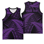 New Zealand Rugby Pacific Personalised Basketball Jersey All Purple Maori Pasifika Fern Pattern - Aussie Hoodie