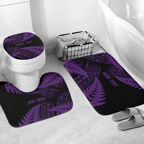 New Zealand Rugby Pacific Personalised Bathroom Set All Purple Maori Pasifika Fern Pattern - Aussie Hoodie
