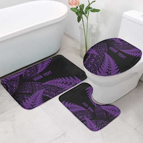 New Zealand Rugby Pacific Personalised Bathroom Set All Purple Maori Pasifika Fern Pattern - Aussie Hoodie