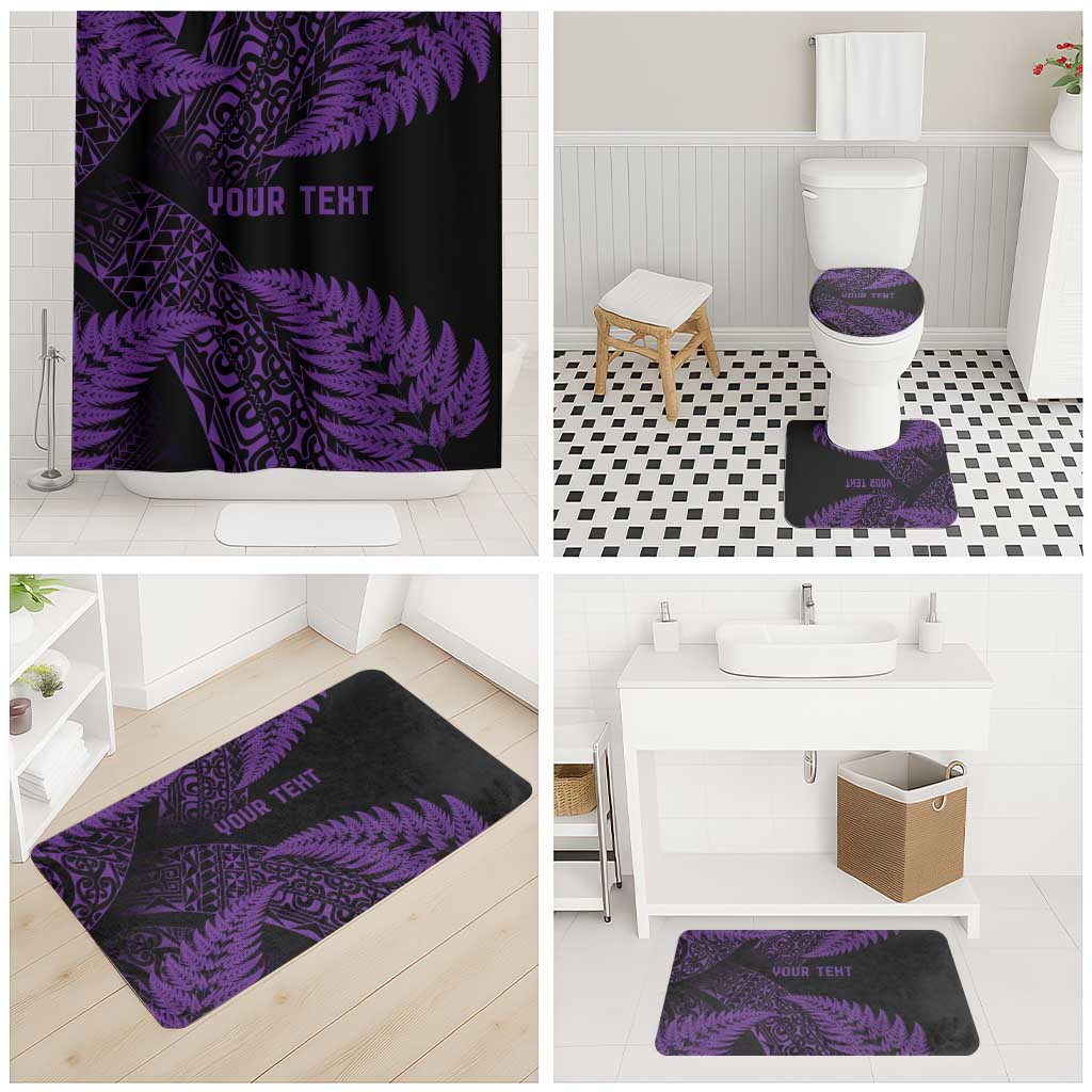 New Zealand Rugby Pacific Personalised Bathroom Set All Purple Maori Pasifika Fern Pattern - Aussie Hoodie