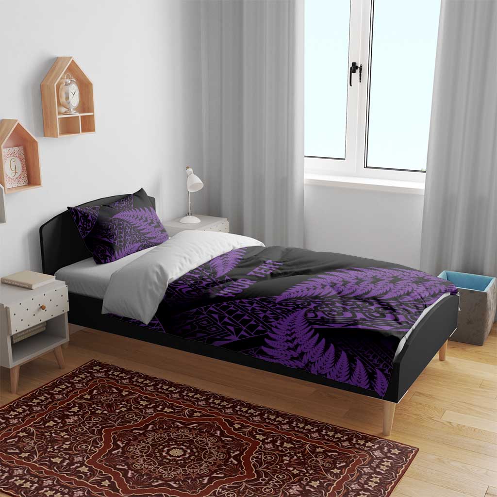 New Zealand Rugby Pacific Personalised Bedding Set All Purple Maori Pasifika Fern Pattern