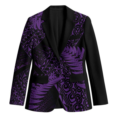 New Zealand Rugby Pacific Personalised Blazer All Purple Maori Pasifika Fern Pattern - Aussie Hoodie