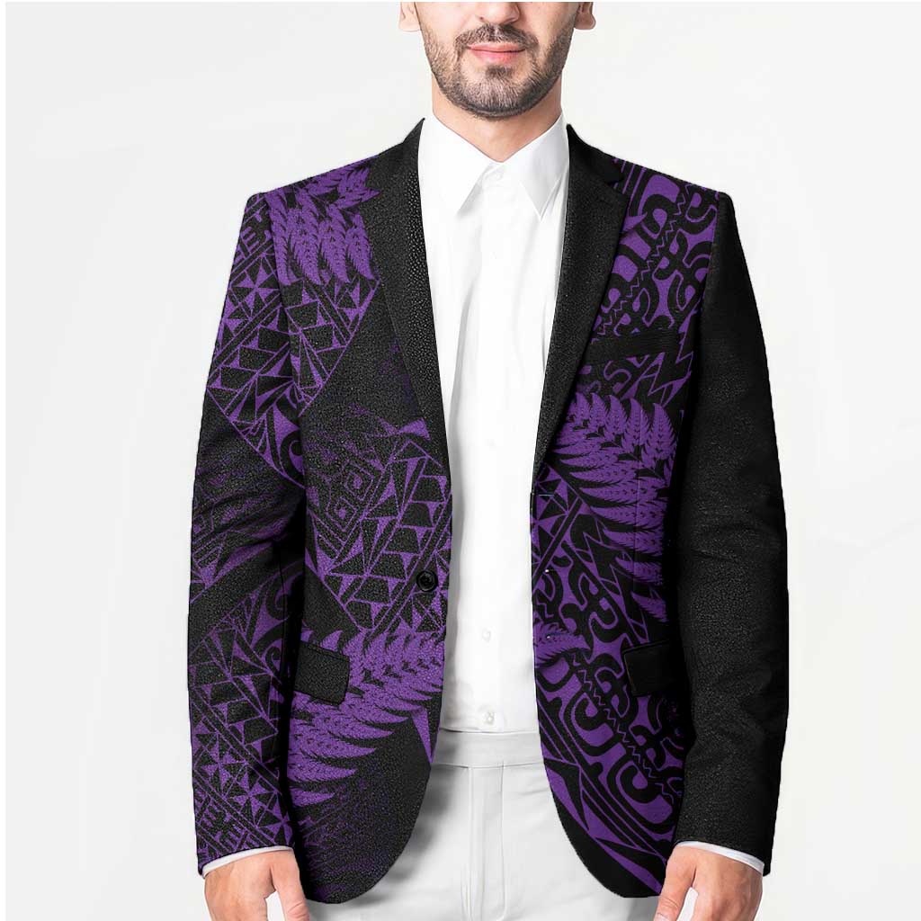 New Zealand Rugby Pacific Personalised Blazer All Purple Maori Pasifika Fern Pattern - Aussie Hoodie
