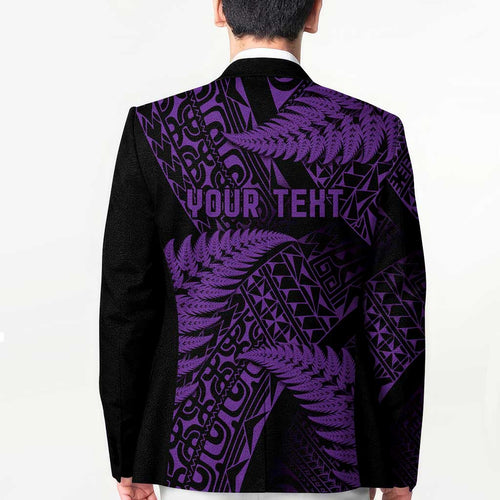 New Zealand Rugby Pacific Personalised Blazer All Purple Maori Pasifika Fern Pattern - Aussie Hoodie
