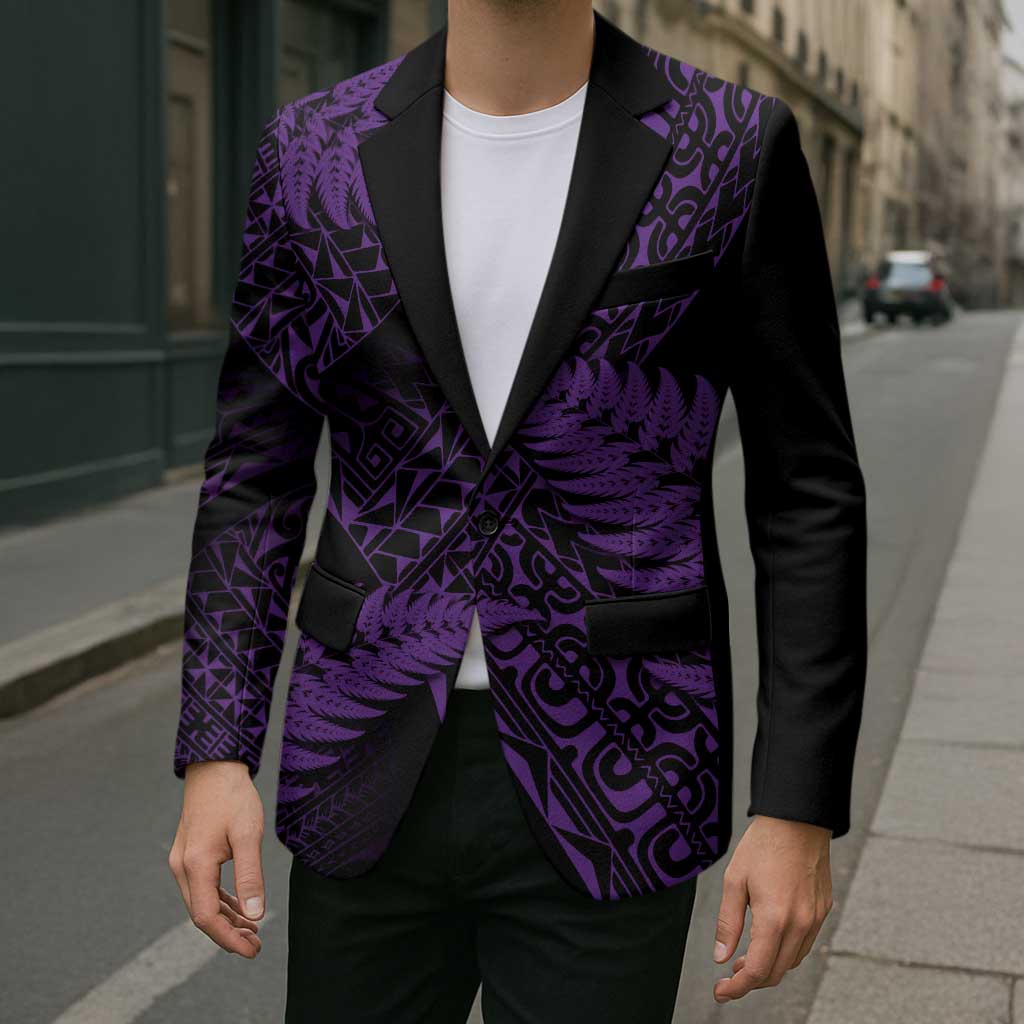 New Zealand Rugby Pacific Personalised Blazer All Purple Maori Pasifika Fern Pattern - Aussie Hoodie
