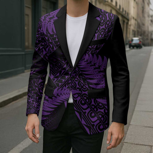 New Zealand Rugby Pacific Personalised Blazer All Purple Maori Pasifika Fern Pattern - Aussie Hoodie