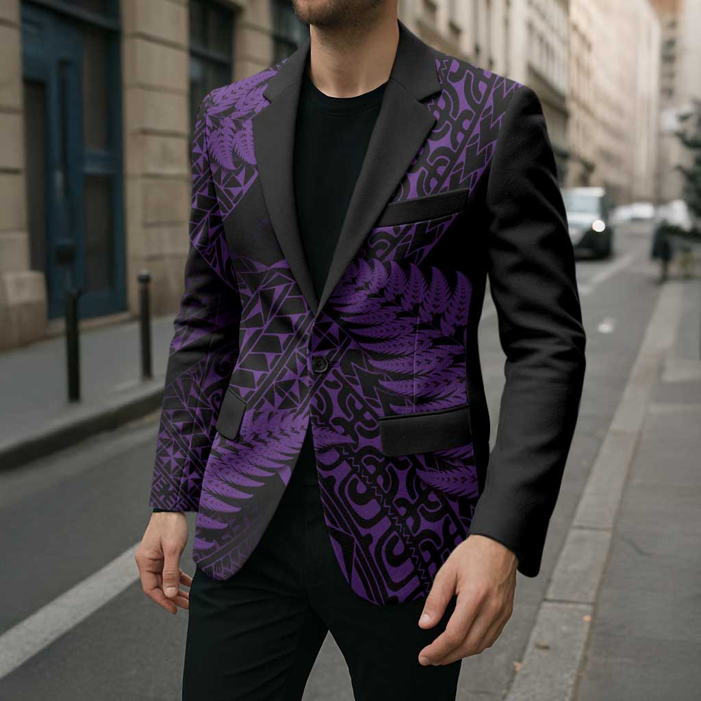 New Zealand Rugby Pacific Personalised Blazer All Purple Maori Pasifika Fern Pattern - Aussie Hoodie