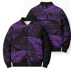 New Zealand Rugby Pacific Personalised Bomber Puffer Jacket All Purple Maori Pasifika Fern Pattern - Aussie Hoodie