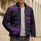New Zealand Rugby Pacific Personalised Bomber Puffer Jacket All Purple Maori Pasifika Fern Pattern - Aussie Hoodie