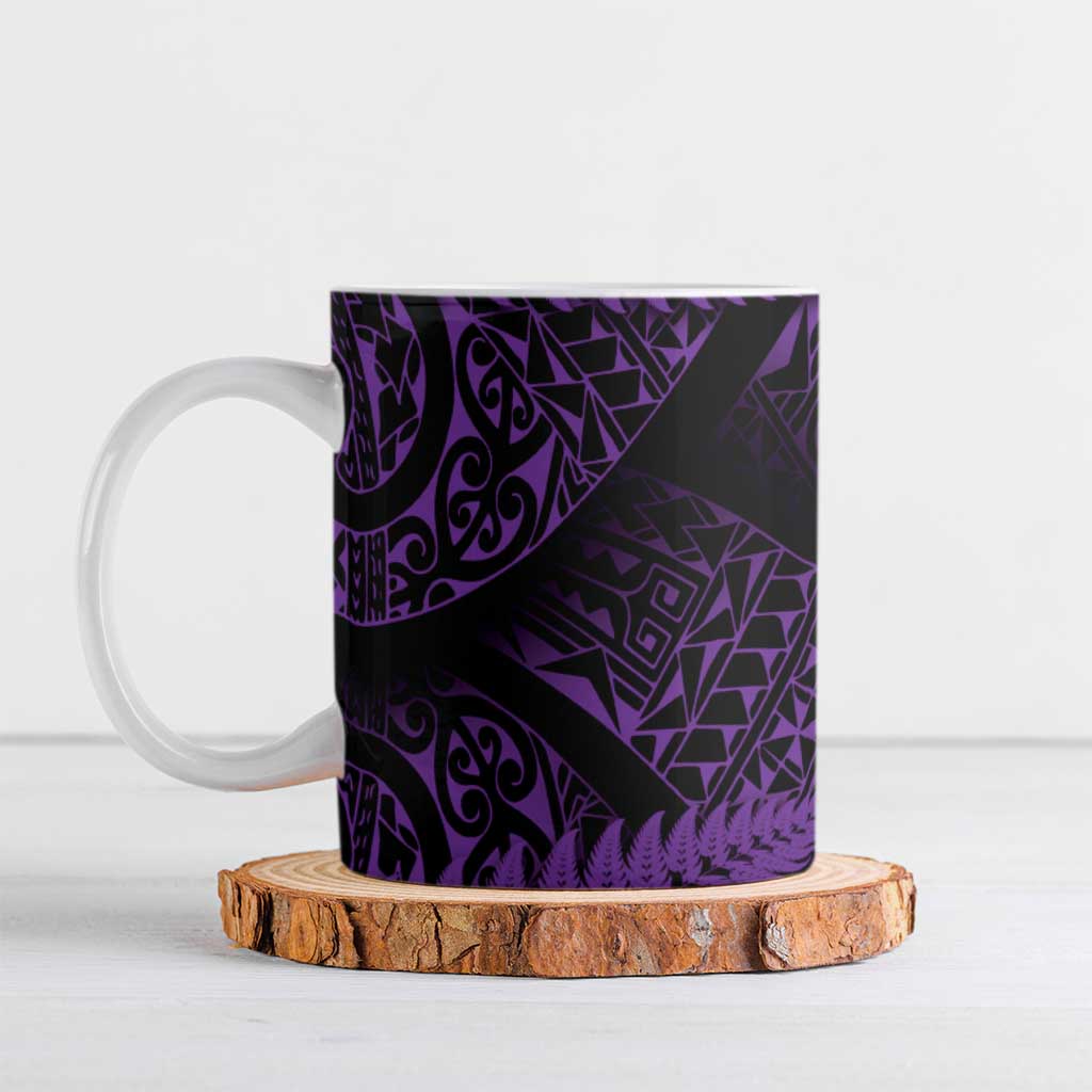 New Zealand Rugby Pacific Personalised Ceramic Mug All Purple Maori Pasifika Fern Pattern - Aussie Hoodie