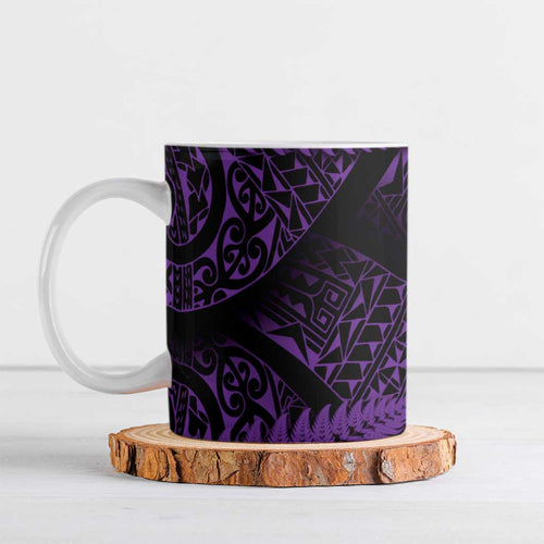 New Zealand Rugby Pacific Personalised Ceramic Mug All Purple Maori Pasifika Fern Pattern - Aussie Hoodie