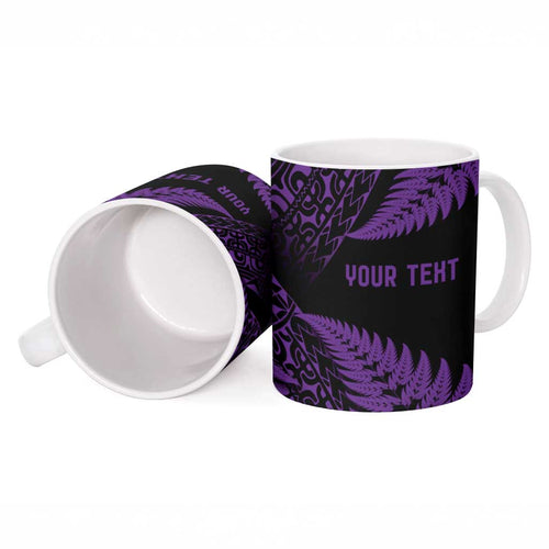 New Zealand Rugby Pacific Personalised Ceramic Mug All Purple Maori Pasifika Fern Pattern - Aussie Hoodie