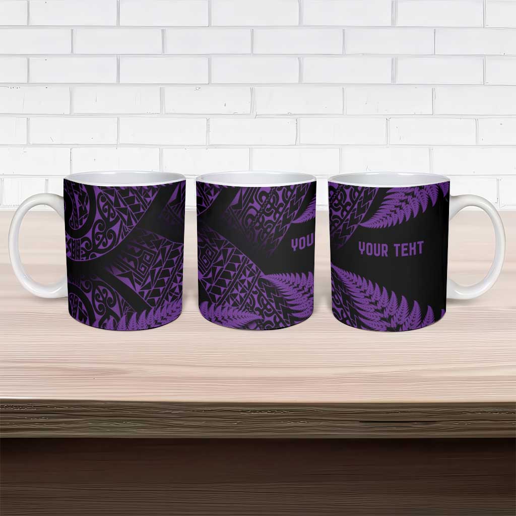 New Zealand Rugby Pacific Personalised Ceramic Mug All Purple Maori Pasifika Fern Pattern - Aussie Hoodie