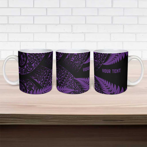 New Zealand Rugby Pacific Personalised Ceramic Mug All Purple Maori Pasifika Fern Pattern - Aussie Hoodie