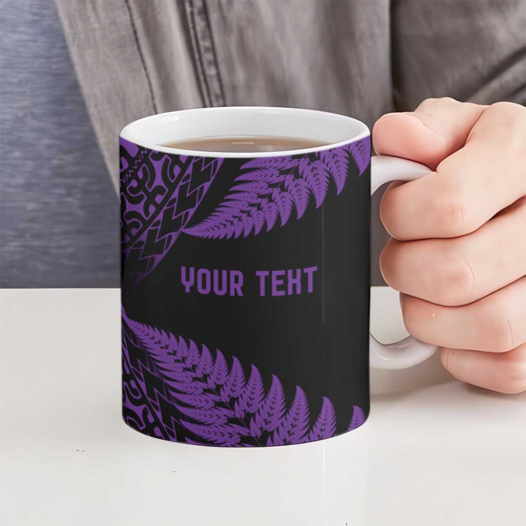 New Zealand Rugby Pacific Personalised Ceramic Mug All Purple Maori Pasifika Fern Pattern - Aussie Hoodie