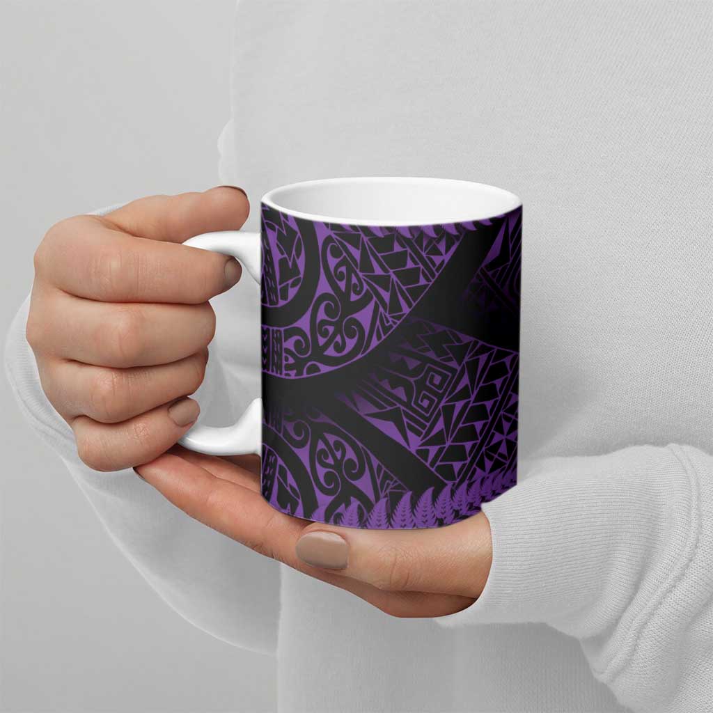 New Zealand Rugby Pacific Personalised Ceramic Mug All Purple Maori Pasifika Fern Pattern - Aussie Hoodie