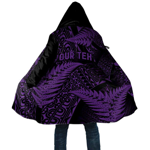 New Zealand Rugby Pacific Personalised Cloak All Purple Maori Pasifika Fern Pattern - Aussie Hoodie