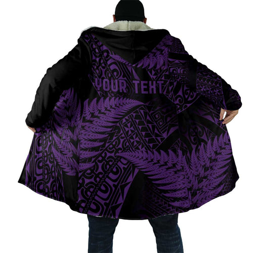 New Zealand Rugby Pacific Personalised Cloak All Purple Maori Pasifika Fern Pattern - Aussie Hoodie