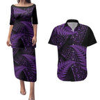 New Zealand Rugby Pacific Personalised Couples Matching Puletasi and Hawaiian Shirt All Purple Maori Pasifika Fern Pattern