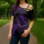 New Zealand Rugby Pacific Personalised Cross Shoulder Shirt All Purple Maori Pasifika Fern Pattern - Aussie Hoodie