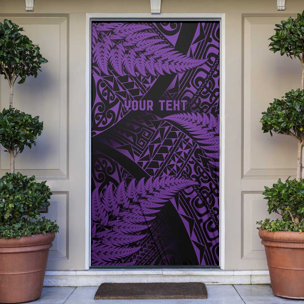 New Zealand Rugby Pacific Personalised Door Cover All Purple Maori Pasifika Fern Pattern - Aussie Hoodie
