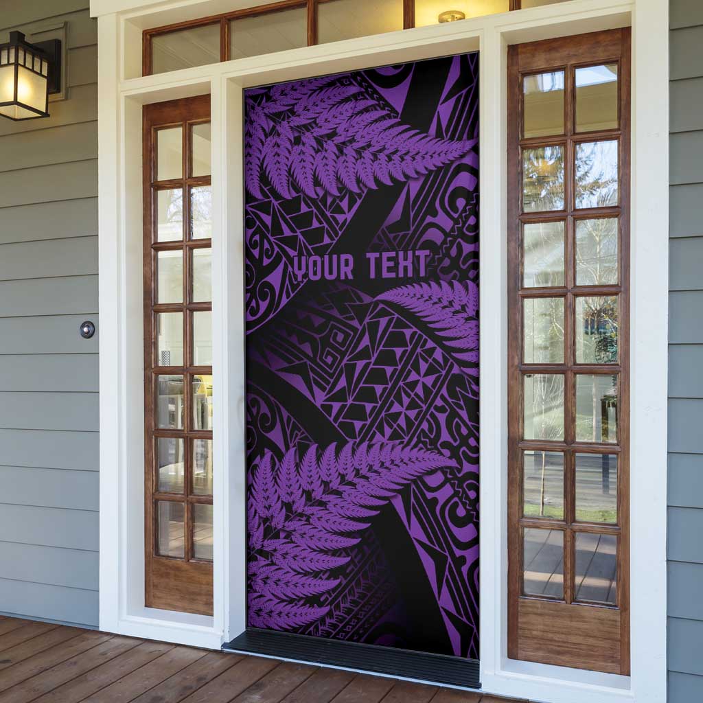 New Zealand Rugby Pacific Personalised Door Cover All Purple Maori Pasifika Fern Pattern - Aussie Hoodie