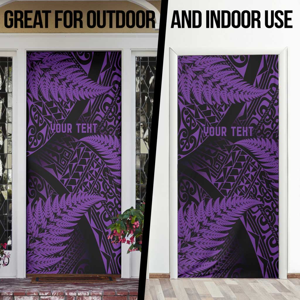 New Zealand Rugby Pacific Personalised Door Cover All Purple Maori Pasifika Fern Pattern - Aussie Hoodie
