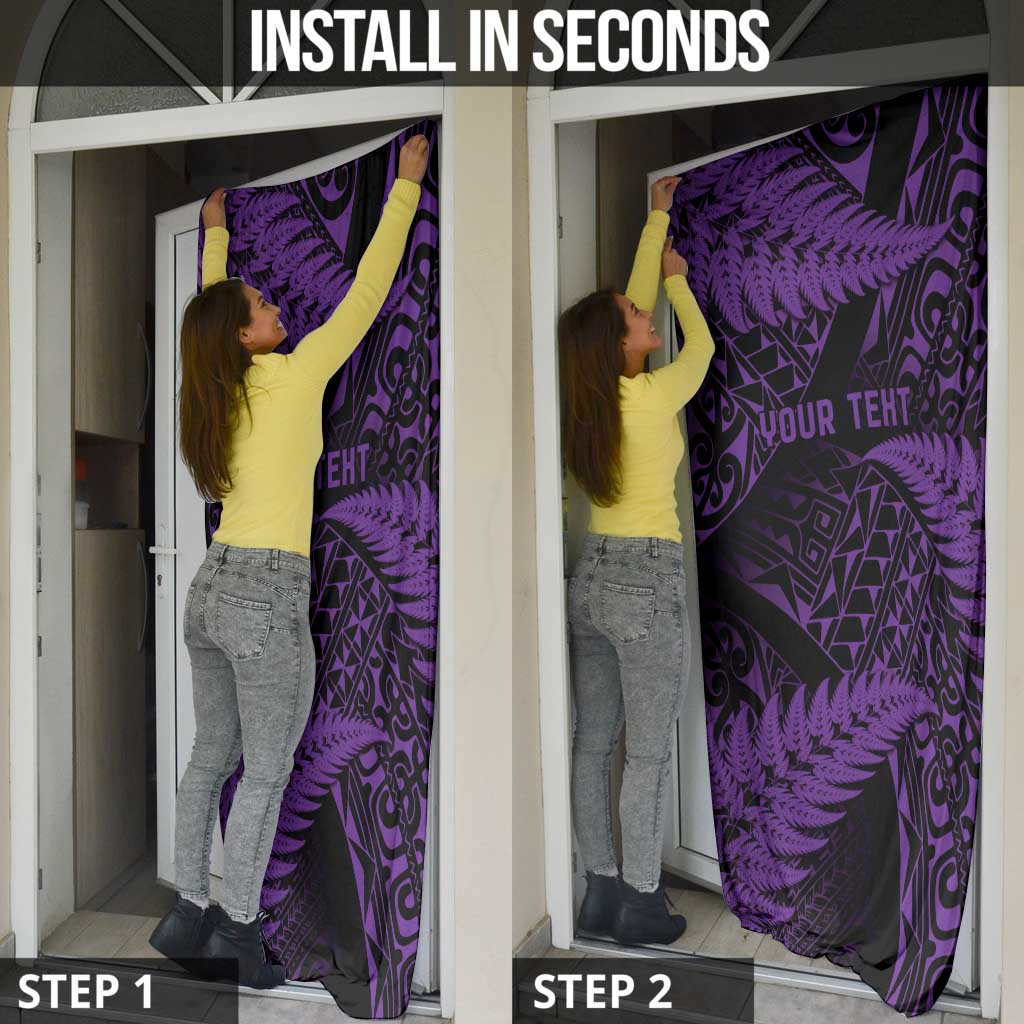 New Zealand Rugby Pacific Personalised Door Cover All Purple Maori Pasifika Fern Pattern - Aussie Hoodie