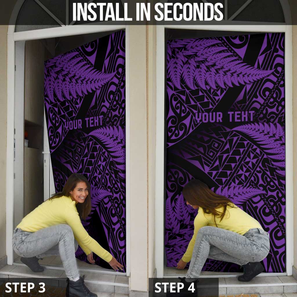 New Zealand Rugby Pacific Personalised Door Cover All Purple Maori Pasifika Fern Pattern - Aussie Hoodie