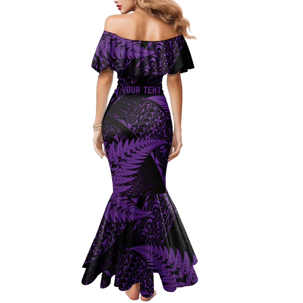 New Zealand Rugby Pacific Personalised Family Matching Mermaid Dress and Hawaiian Shirt All Purple Maori Pasifika Fern Pattern