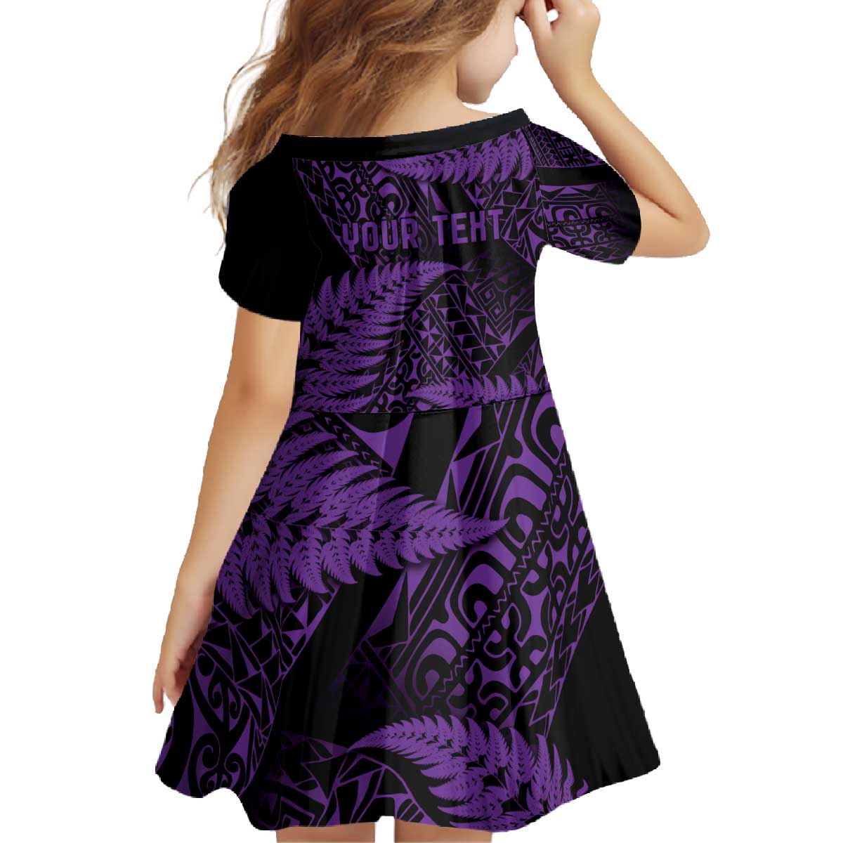 New Zealand Rugby Pacific Personalised Family Matching Off The Shoulder Long Sleeve Dress and Hawaiian Shirt All Purple Maori Pasifika Fern Pattern