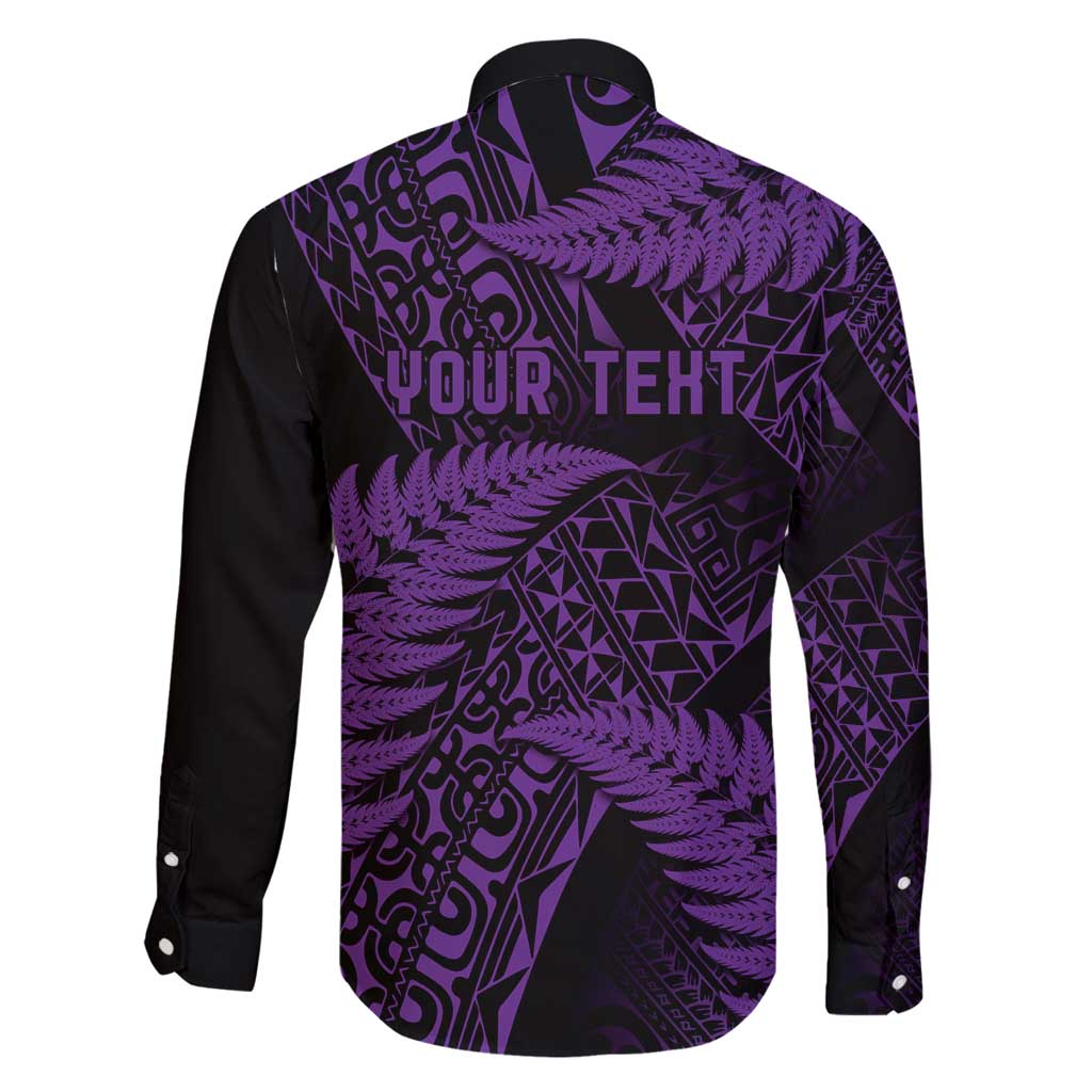 New Zealand Rugby Pacific Personalised Family Matching Off Shoulder Maxi Dress and Hawaiian Shirt All Purple Maori Pasifika Fern Pattern