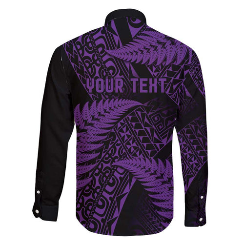 New Zealand Rugby Pacific Personalised Family Matching Off Shoulder Maxi Dress and Hawaiian Shirt All Purple Maori Pasifika Fern Pattern