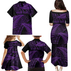 New Zealand Rugby Pacific Personalised Family Matching Puletasi and Hawaiian Shirt All Purple Maori Pasifika Fern Pattern