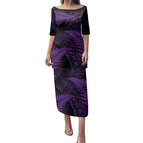 New Zealand Rugby Pacific Personalised Family Matching Puletasi and Hawaiian Shirt All Purple Maori Pasifika Fern Pattern