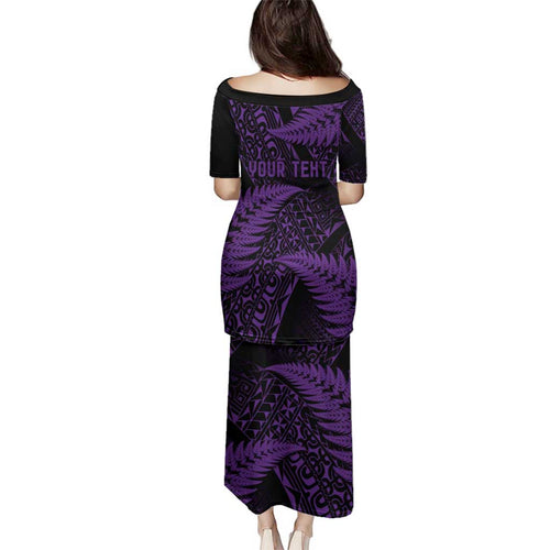 New Zealand Rugby Pacific Personalised Family Matching Puletasi and Hawaiian Shirt All Purple Maori Pasifika Fern Pattern