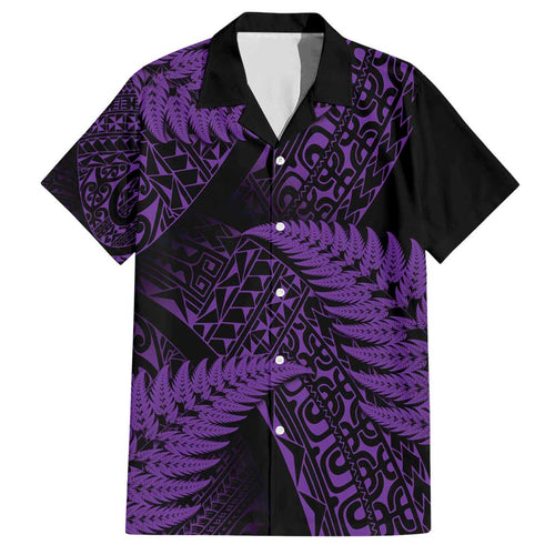 New Zealand Rugby Pacific Personalised Family Matching Short Sleeve Bodycon Dress and Hawaiian Shirt All Purple Maori Pasifika Fern Pattern