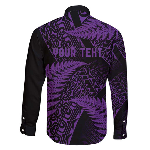 New Zealand Rugby Pacific Personalised Family Matching Short Sleeve Bodycon Dress and Hawaiian Shirt All Purple Maori Pasifika Fern Pattern