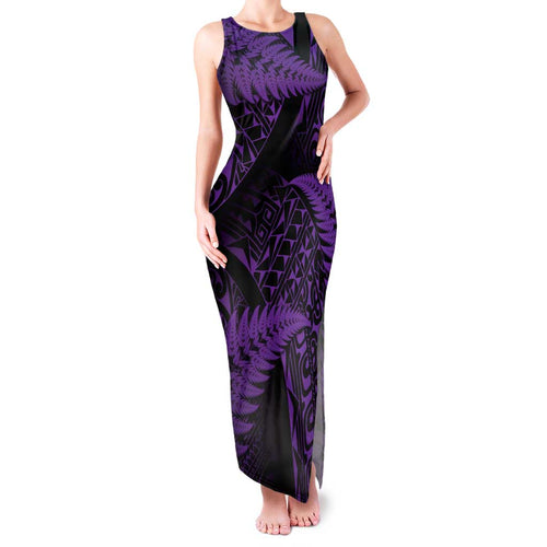New Zealand Rugby Pacific Personalised Family Matching Tank Maxi Dress and Hawaiian Shirt All Purple Maori Pasifika Fern Pattern