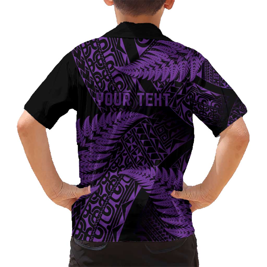 New Zealand Rugby Pacific Personalised Hawaiian Shirt All Purple Maori Pasifika Fern Pattern