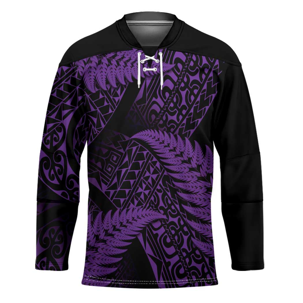New Zealand Rugby Pacific Personalised Hockey Jersey All Purple Maori Pasifika Fern Pattern - Aussie Hoodie