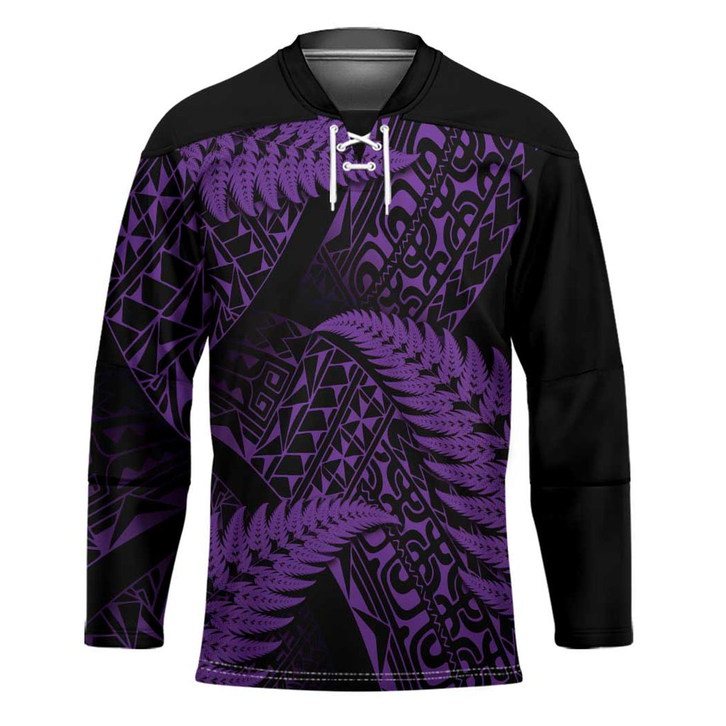New Zealand Rugby Pacific Personalised Hockey Jersey All Purple Maori Pasifika Fern Pattern - Aussie Hoodie