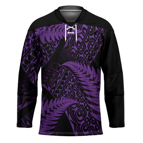 New Zealand Rugby Pacific Personalised Hockey Jersey All Purple Maori Pasifika Fern Pattern - Aussie Hoodie