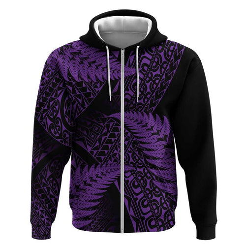 New Zealand Rugby Pacific Personalised Hoodie All Purple Maori Pasifika Fern Pattern