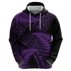 New Zealand Rugby Pacific Personalised Hoodie All Purple Maori Pasifika Fern Pattern